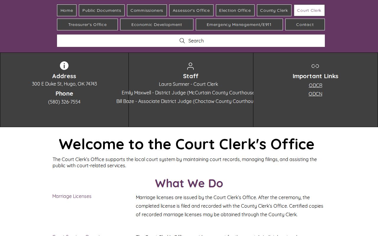 Choctaw County traffic warrant search Court Clerk payment and search page