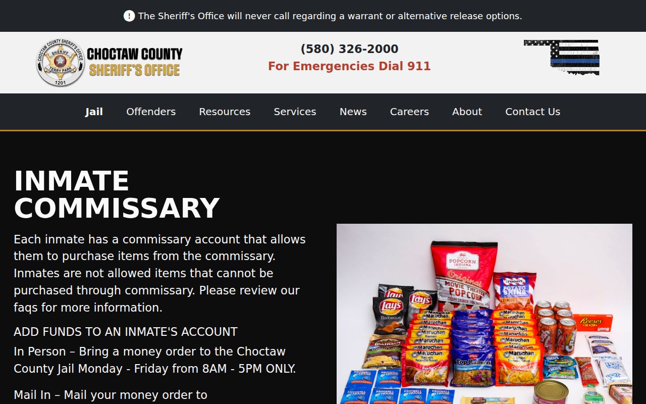Choctaw County bench warrant bond and custody reference